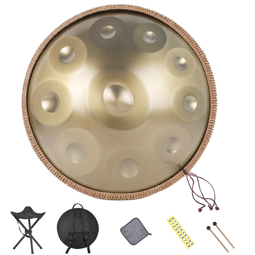 Handpan Drum - 22 Inch D Minor 10 Note Steel Hand Drum for Adults, Includes Soft Bag, Mallet