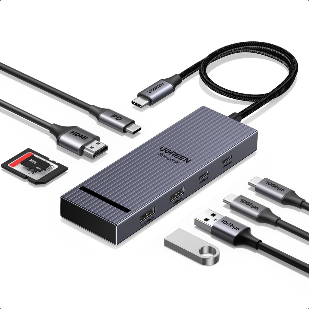 UGREEN USB C Hub, 8-in-1 4K@60Hz HDMI to USB-C Adapter, 170MB/s microSD SD Card Reader
