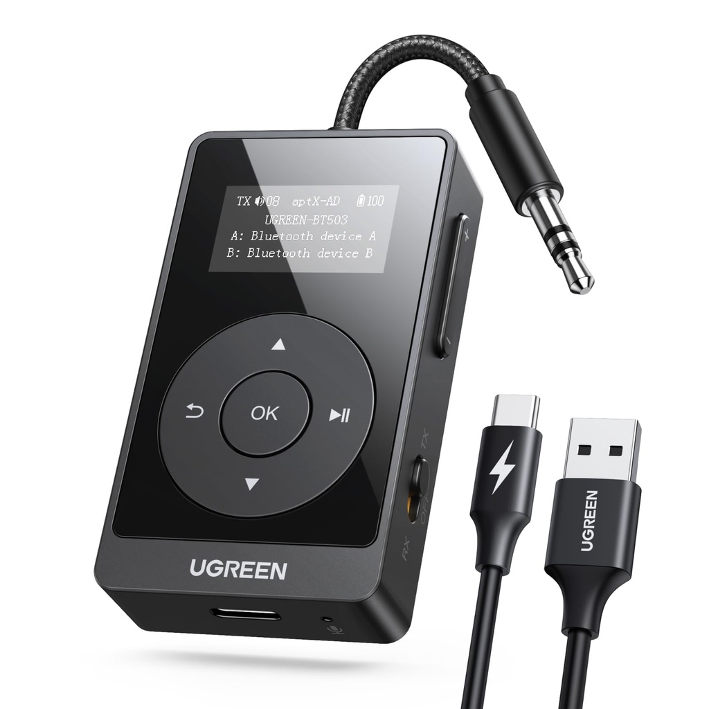 UGREEN Bluetooth 5.3 Transmitter Receiver with aptX, 32H Long Playtime, Dual Connection, Mic