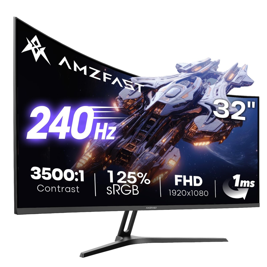 Amzfast 32-inch Curved Gaming Monitor, 2K QHD 180Hz, 2560x1440p Fast VA, 1500R, 1ms MPRT