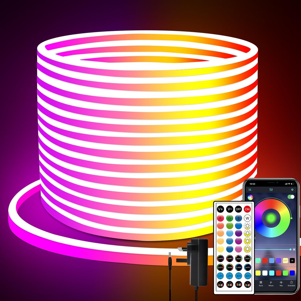 segrass LED neon Lights Strip 20M,DC 24V RGB LED neon Rope Light Strip APP Remote Controls