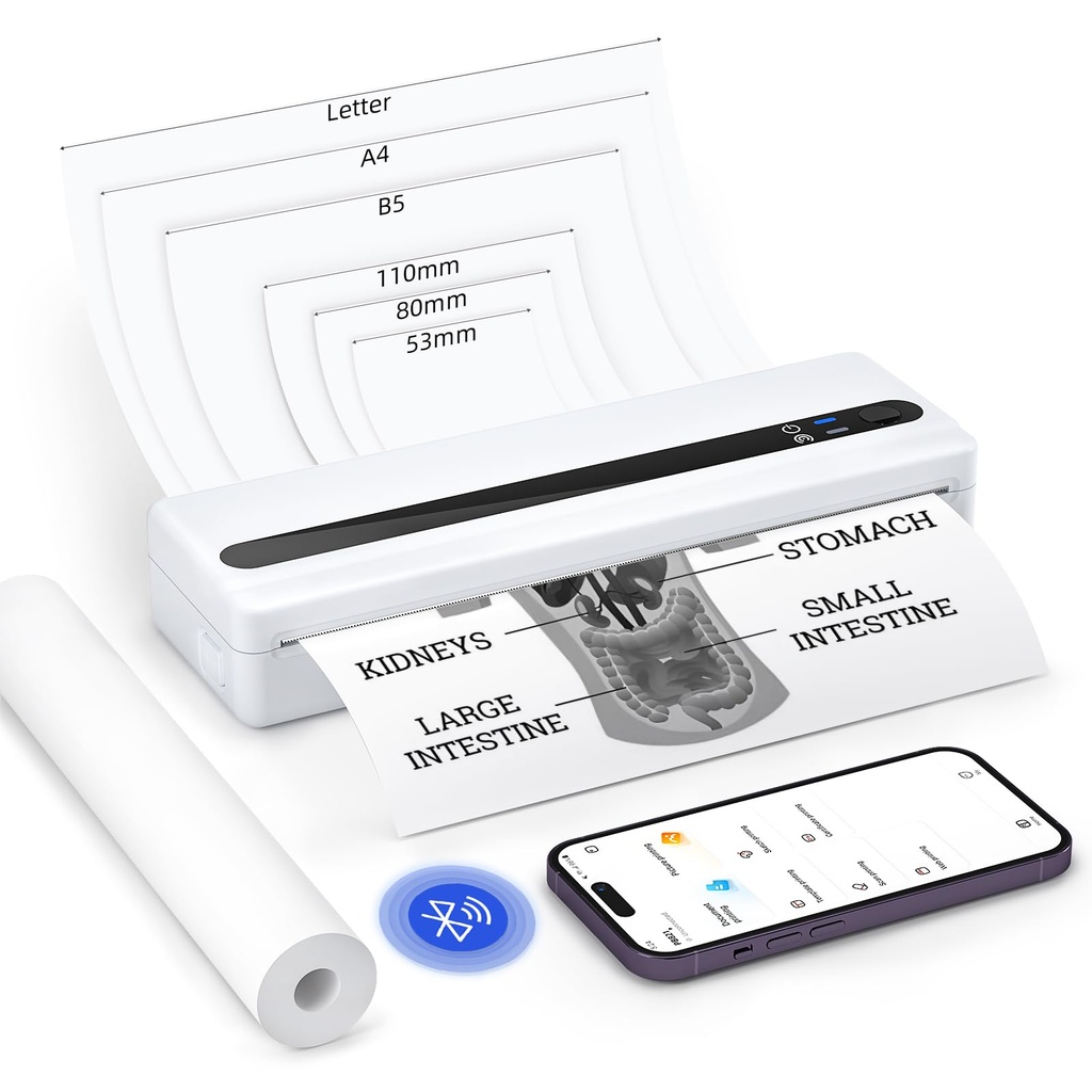 BORN4SHIP Portable Wireless A4 Printer, Bluetooth Inkless Thermal Printer 