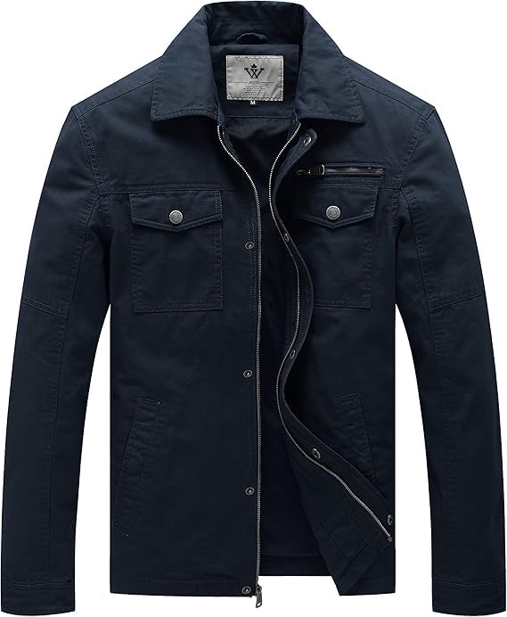 WenVen Men's Outdoor Lightweight Jacket Casual Summer Jacket with Multi Pockets Military (Size S)