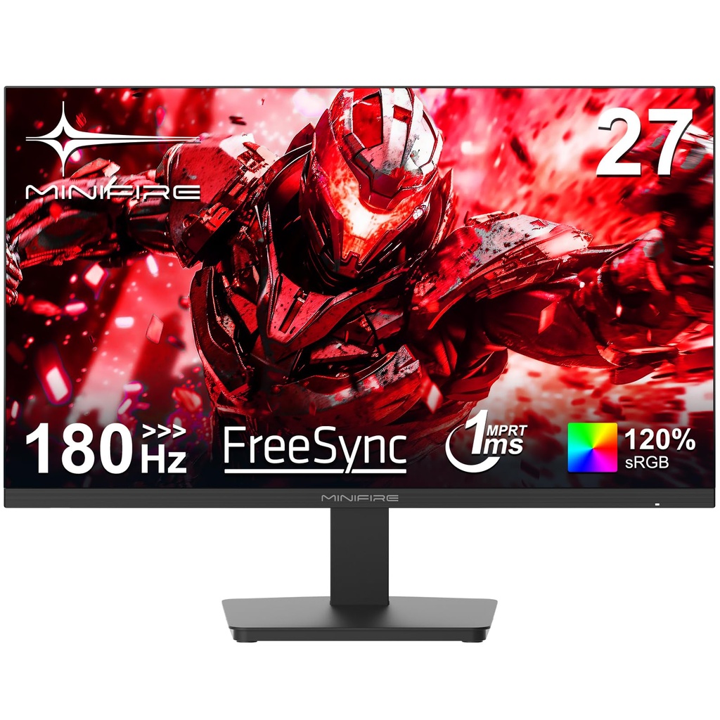 Minifire 27 Inch 180Hz Gaming Monitors, Full HD 1080p Fast IPS Panel, 1ms GtG, 120% sRGB, Ad
