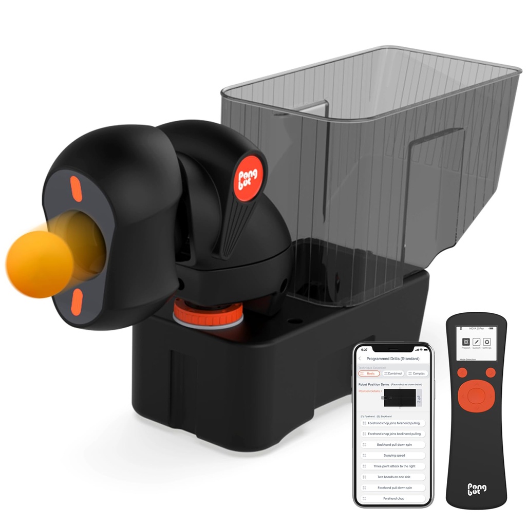 PONGBOT Table Tennis Robot Ping Pong Machine with Remote, APP Control, 264 Pre-Saved Training