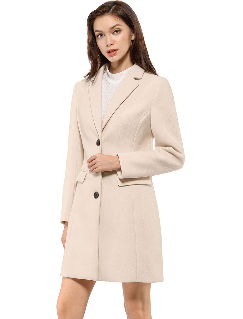 Allegra K Women's Notched Lapel Single Breasted Outwear Winter Coat Cream White (M)