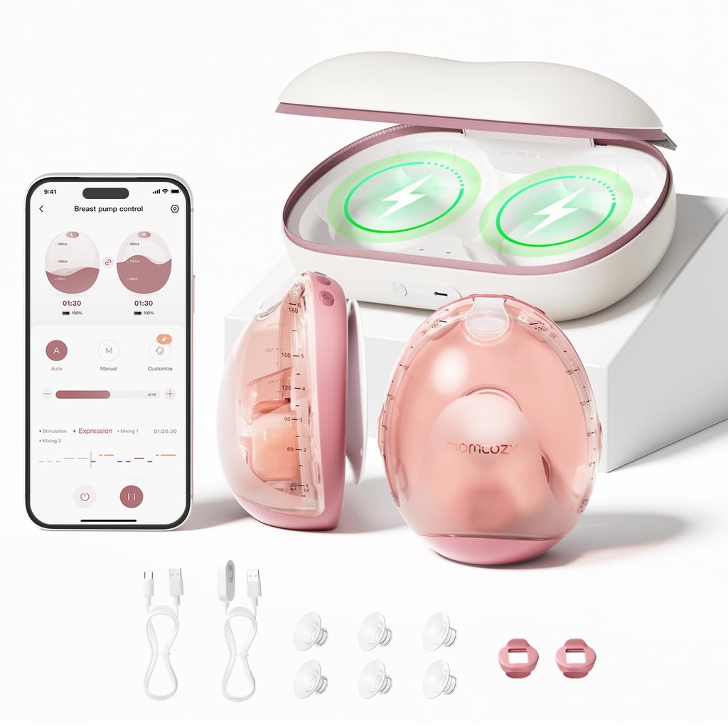 Momcozy Air 1 Ultra-Slim Breast Pump, Hands-Free Wearable Pump with Wireless Charging Case 