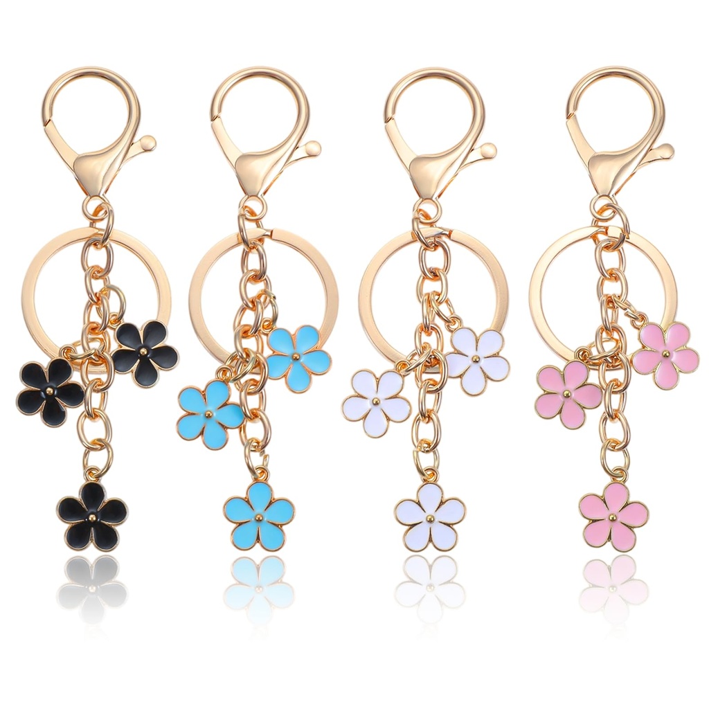 Shimmeroo 4PCS Cute Flower Keychain Set,Aesthetic Bag Charms for Women,Purse Handbags Backpa