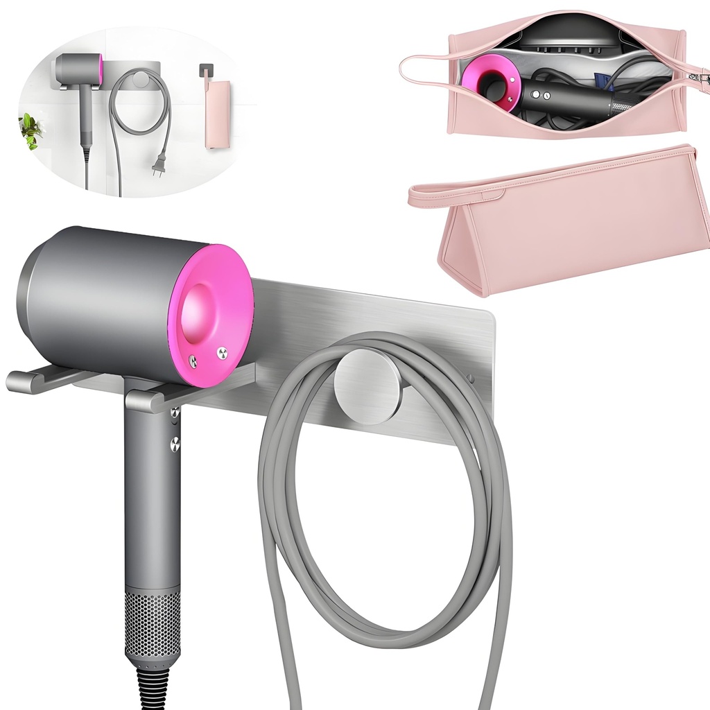 Hair Dryer Holder Wall Mount, Gypie Hair Dryer Stand with Travel Hair Dryer Bag, Hairdryer