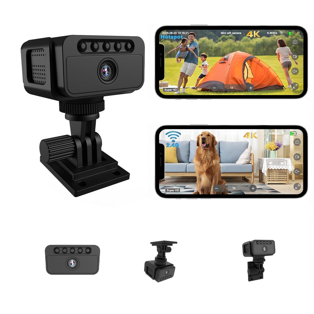 No Wifi Security Camera, WiFi/AP Hotspot/Offline Mode, 4K Mini Camera for Home Security