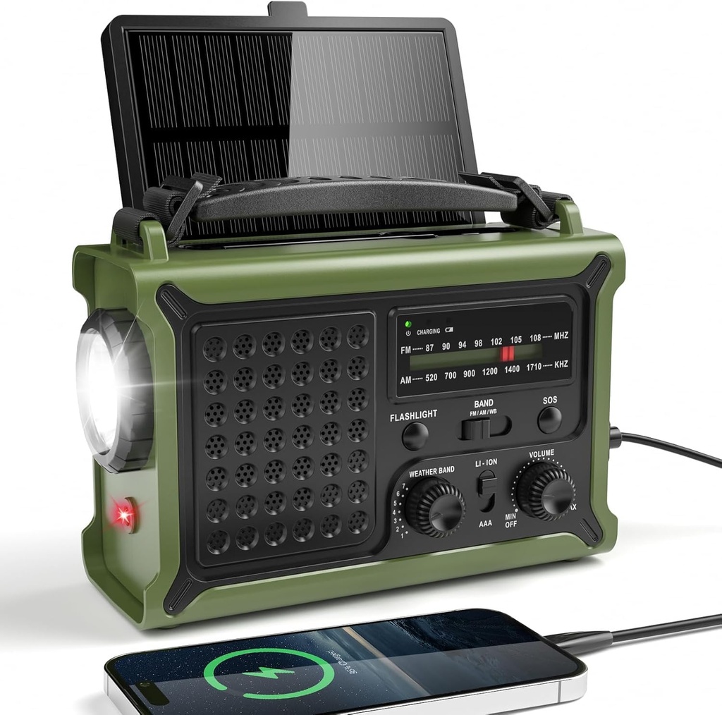 Mesqool Wind Up Radio with Solar & Hand Crank Charging, AM/FM Solar Radio with 12000mAh 