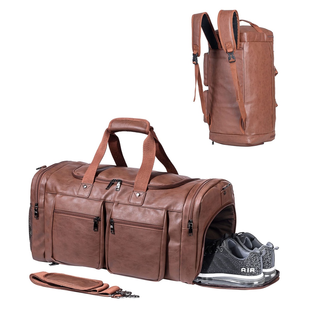 Duffel Backpack with Shoe Pouch, Waterproof Sports Duffel Gym Backpack Overnight Carry On W
