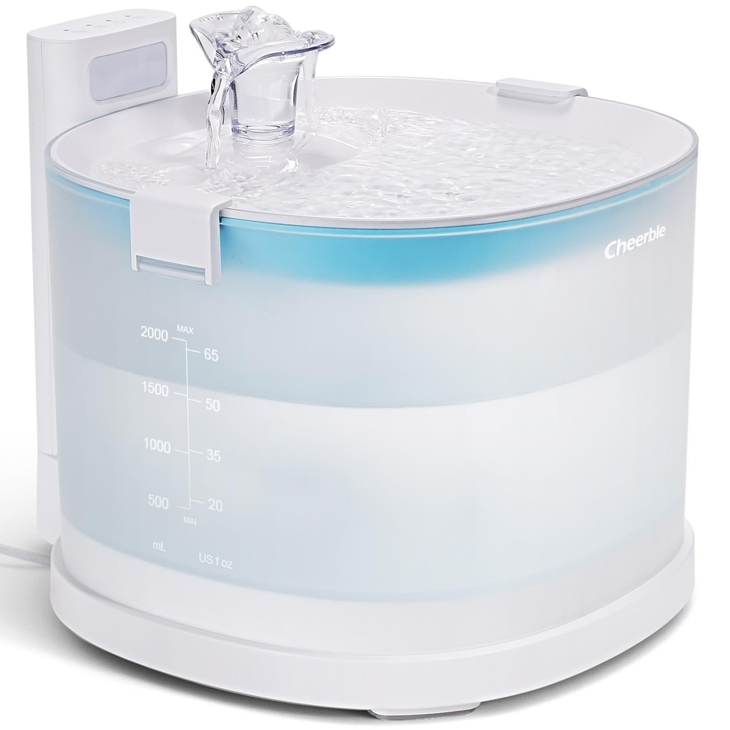 Cheerble E1 Cat Water Fountain for Drinking, 2L Pumpless Water Fountain Cat Bowl