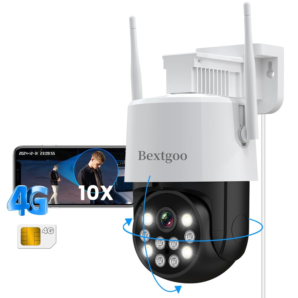 Bextgoo 2K No WiFi Security Camera with SIM Card, 4G LTE Cellular Security Camera Outdoor