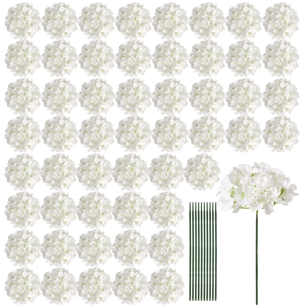 Auihiay 64 PCS Artificial Hydrangea Flowers, Silk Hydrangea Full Flowers Heads with Stems