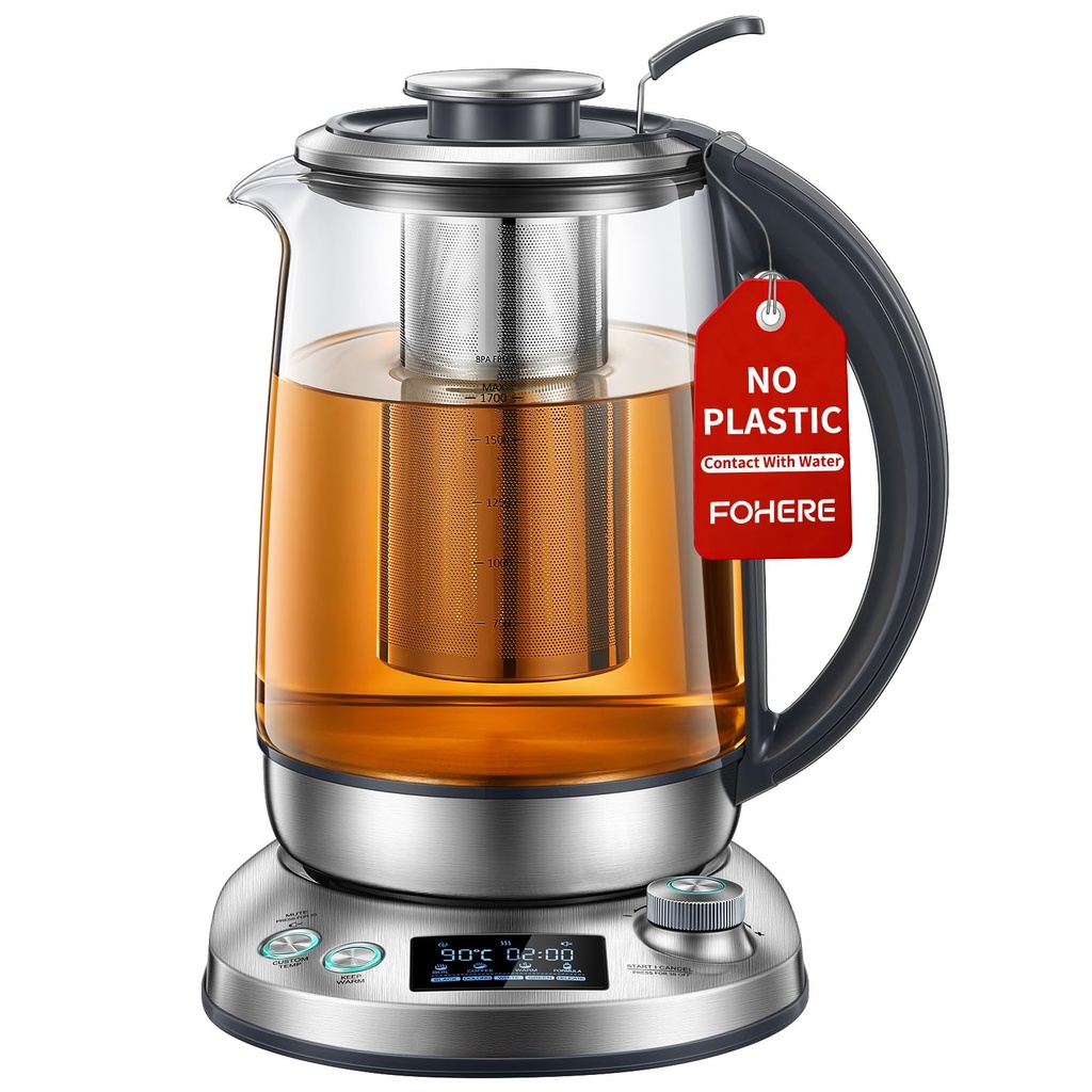 Smart Electric Kettle with 9 Temperature Presets, 1.7L Variable Temperature Glass Kettle 