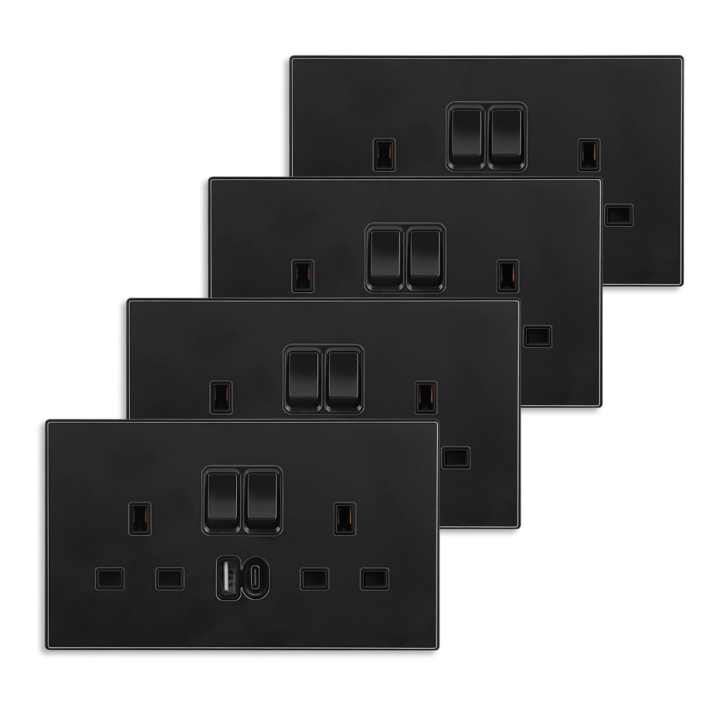 CNBINGO Double Plug Socket with USB, 20W Fast Charging Double Wall Socket
