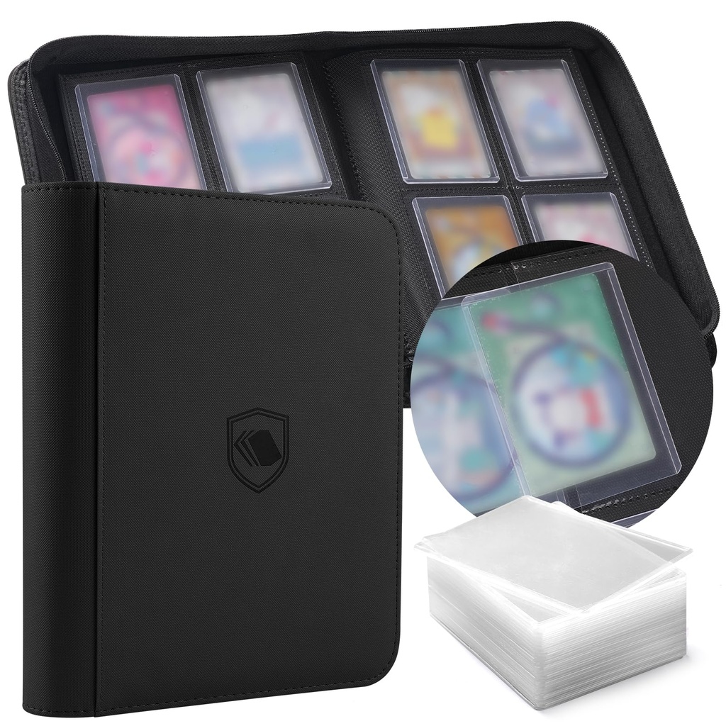 Toploader Binder, Holds 160 Toploaders, 100 Toploaders INCLUDED, 4-Pocket PU Cover