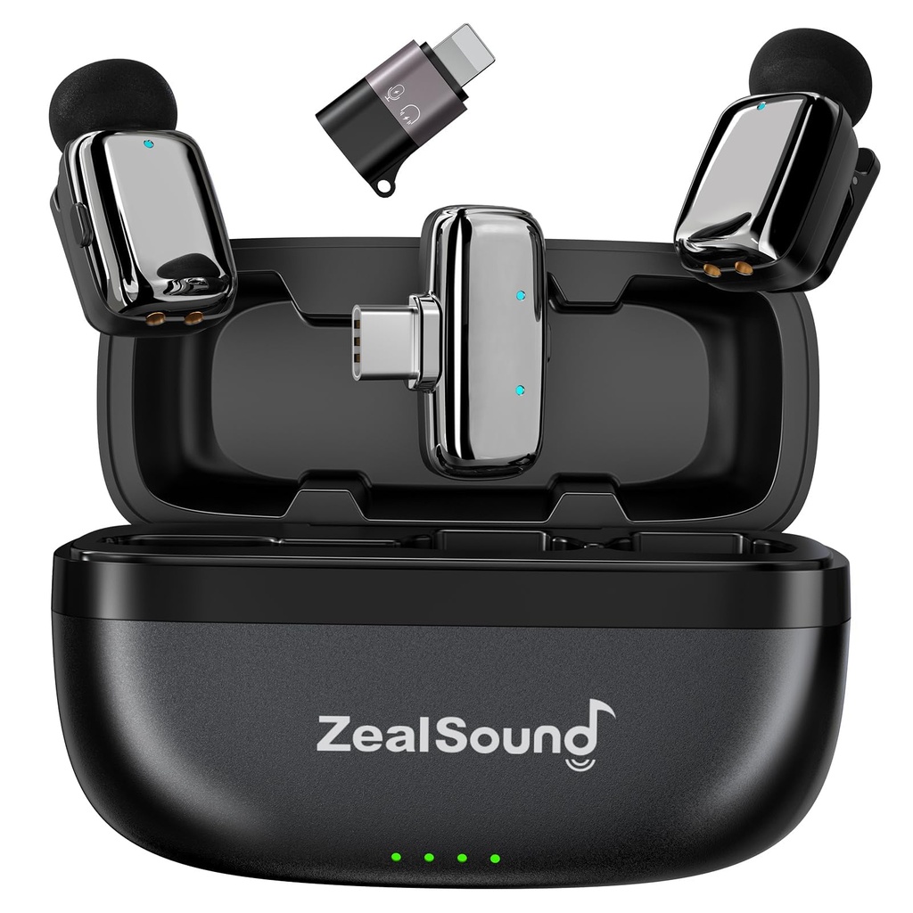 zealsound Mini Wireless Lavalier Microphone for iPhone Android & USB-C Laptop, Dual Clip On