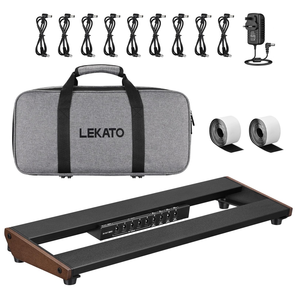 LEKATO Guitar Pedal Board with Built-in Power Supply, 15.5x5.1x1.6" Compact Effects