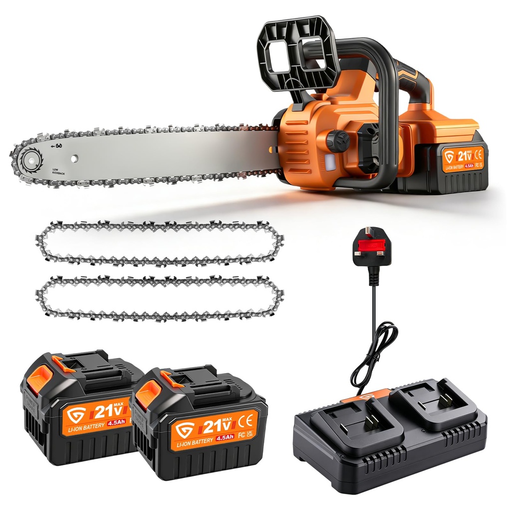 42V 16-Inch Cordless Chainsaw with 2X 4.5Ah Battery & Dual Fast Charger, Brushless Electric