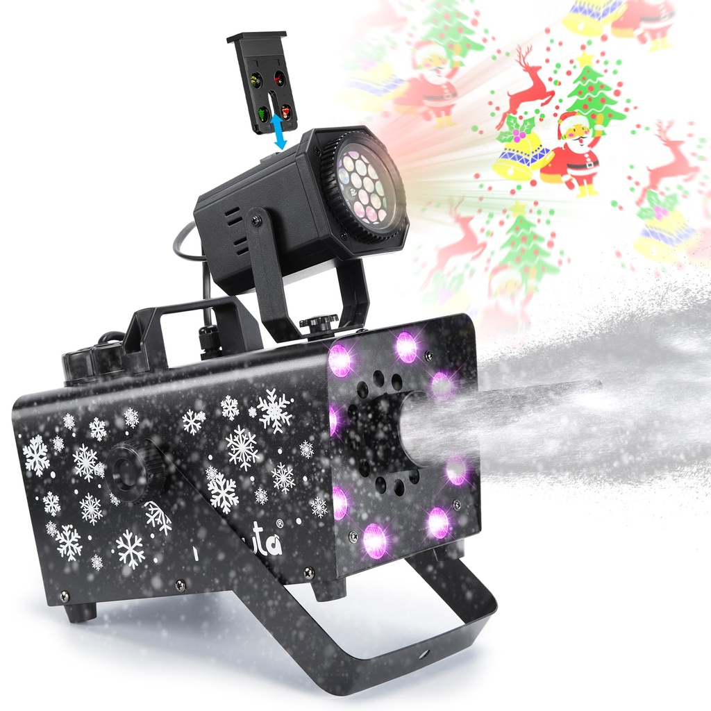 Upgraded Hakuta 800W Snow Machine with 8 LED RGB Lights, LED Projection