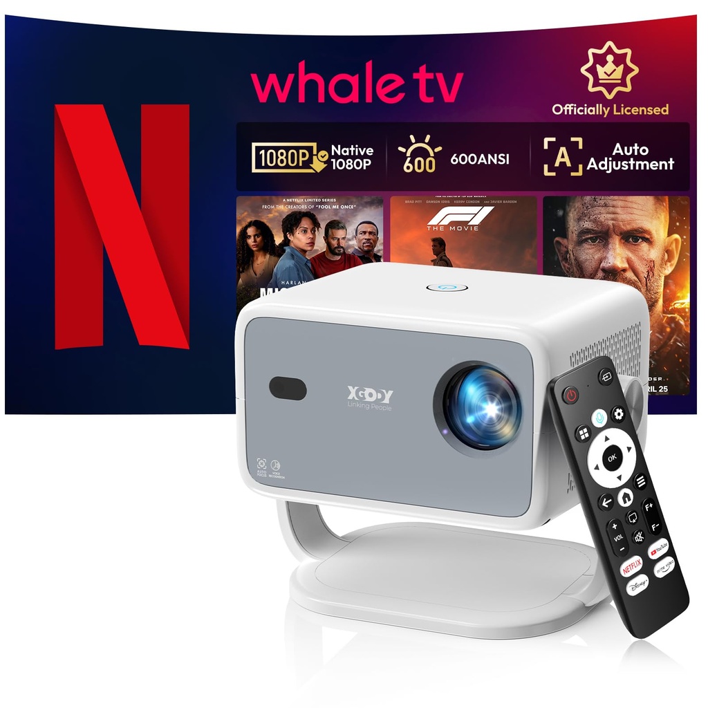 [Compatible with Netflix & Auto Focus/Keystone] Xgody N6 Projector Native 1080P 4K Supported
