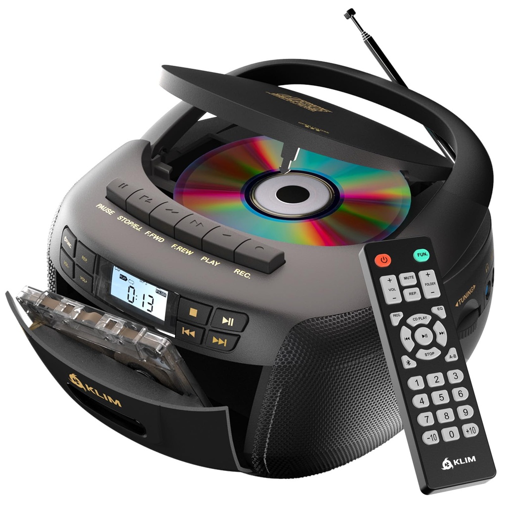 KLIM CD Player with Cassette, Cassette Player & Recorder, Radio with CD, AM/FM Radio & USB