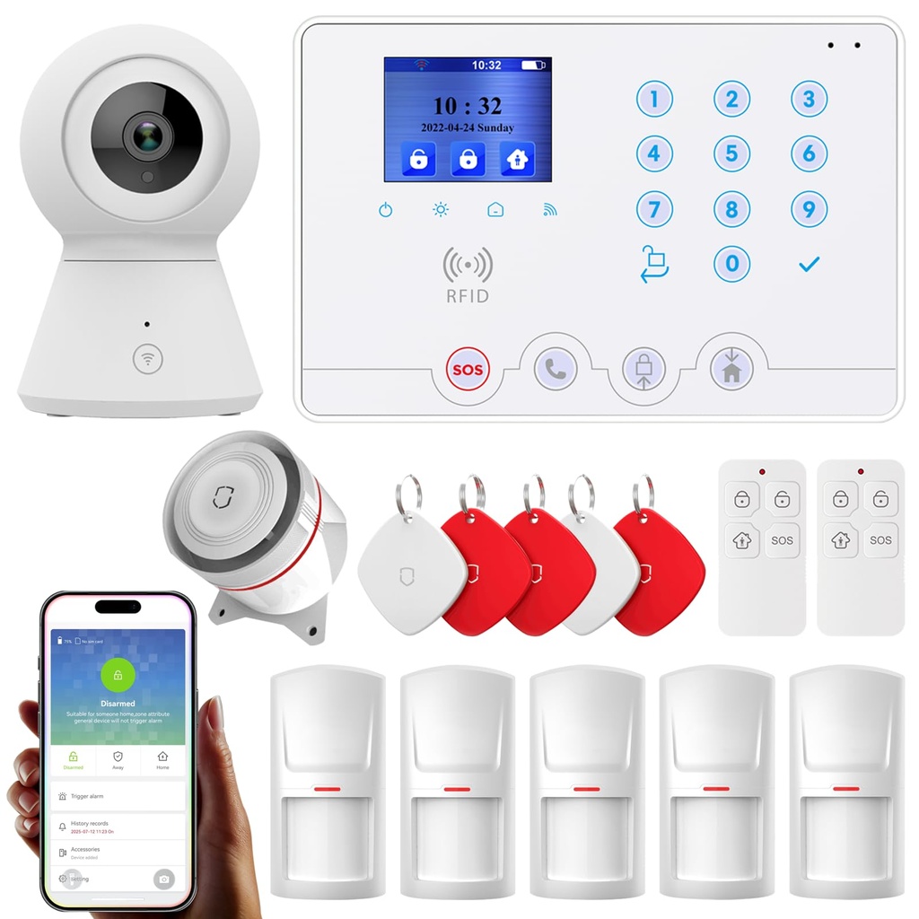 Wolf Guard Wi-Fi 4G Alarm System with APP Alert and Calling Alarms, Wireless 15 Pieces Kit