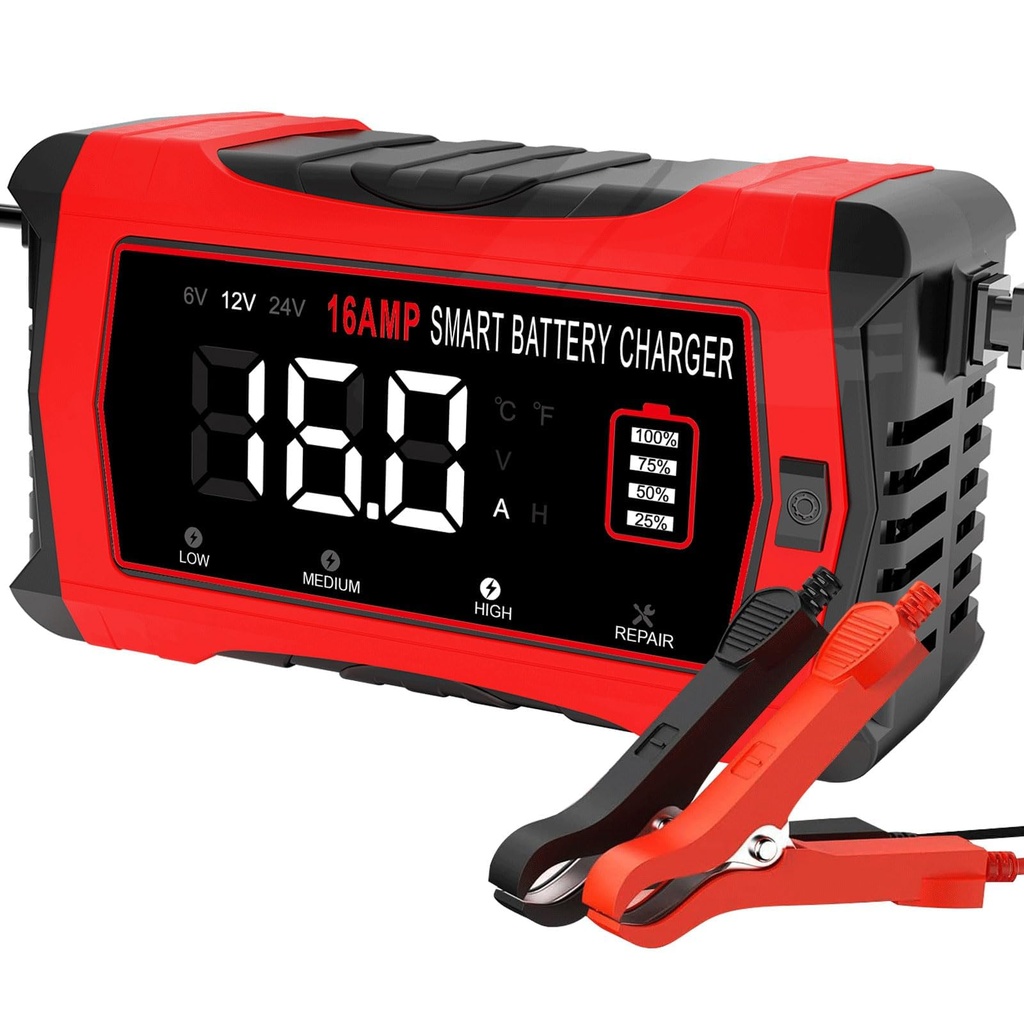 HTRC 16A Car Battery Charger 6V/12V/24V, Trickle Charger LiFePO4 Battery Charger 