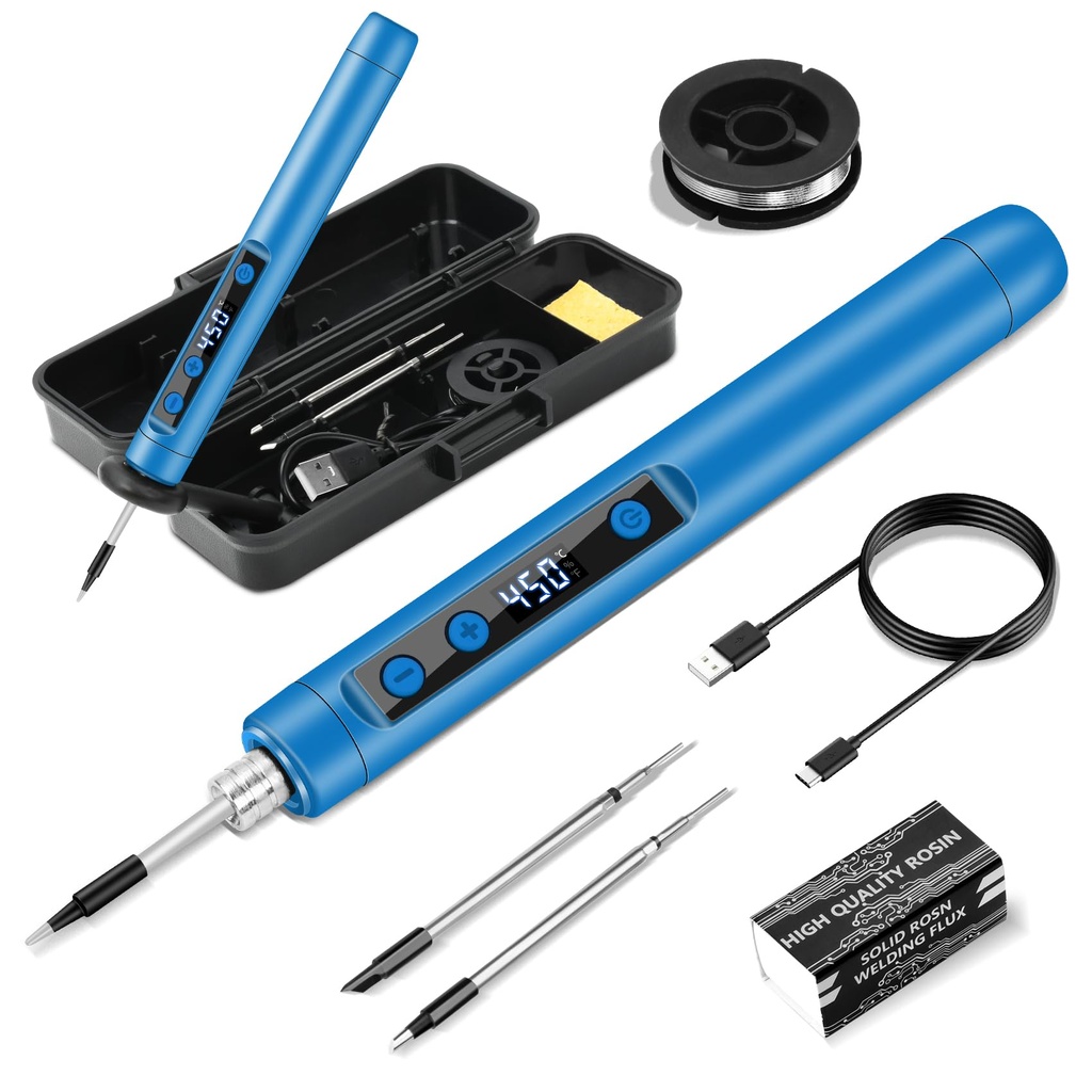 KKMOL Cordless Soldering Iron Kit, USB Rechargeable Soldering Iron with LCD, Temperature 