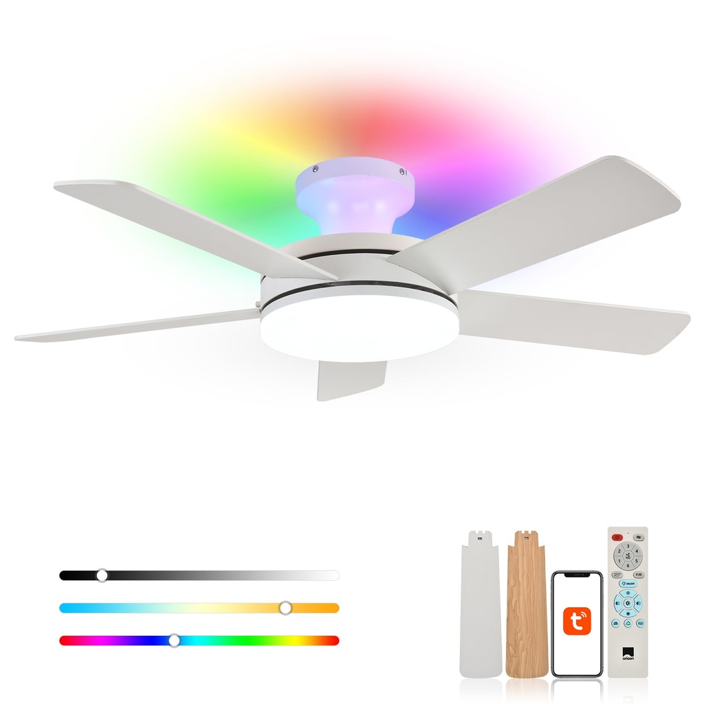 Orison Ceiling Fans with Lights, 45 Inch Low Profile Ceiling Fan with Light and Remote/APP
