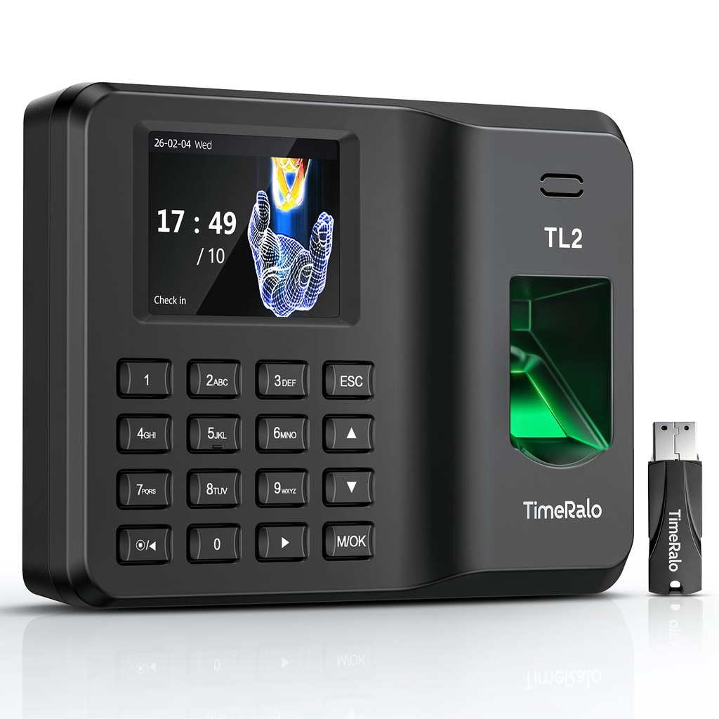 Clocking in Machine for Small Business with USB Data Transfer, Biometric Time Clock 
