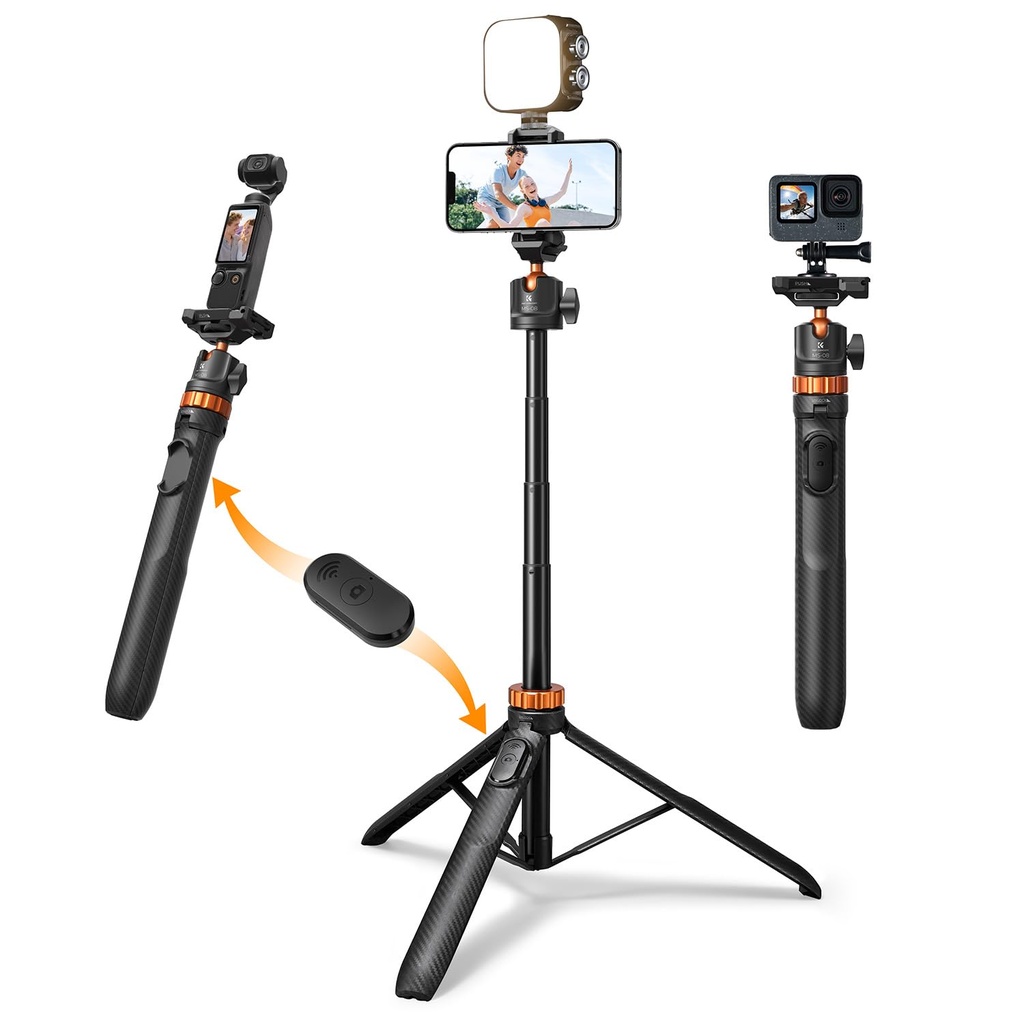 K&F CONCEPT MS08 Selfie Stick Tripod 62''/158cm with Detachable Remote Control, Compatible