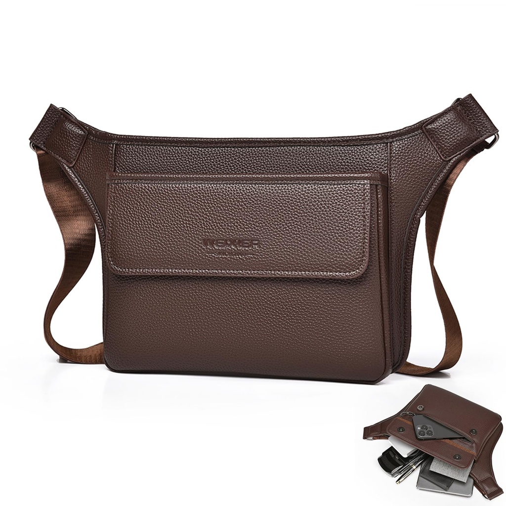 Fuaihui Men's Shoulder Bag, PU Leather Crossbody Sling Bag for Men - Lightweight Waterproof