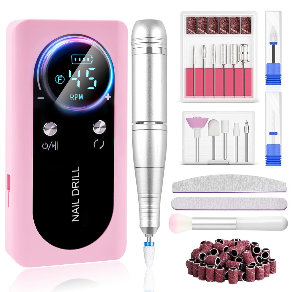 LEDSUUEI Electric Nail Files Professional, 45000 RPM Portable Drill Machine for Acrylic Gel