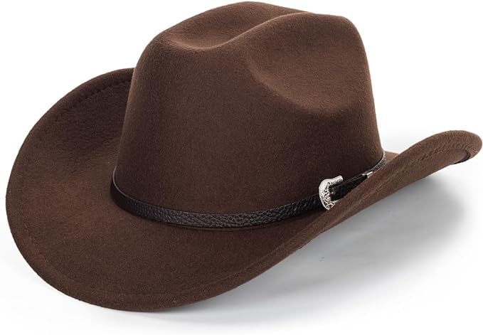 FGSS Women Felt Wide Brim Western Cowboy Hat for Men Panama Fedora Wool Caps Black-Carved B