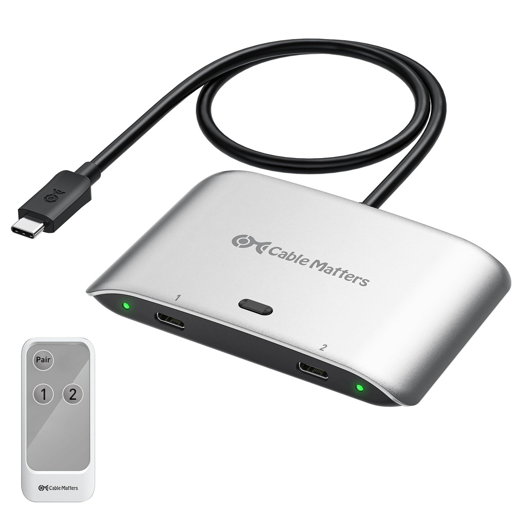 Cable Matters 20Gbps USB C Switch for 2 Computers, 140W PD, Up to 8K@30Hz on Windows, 4K@60Hz