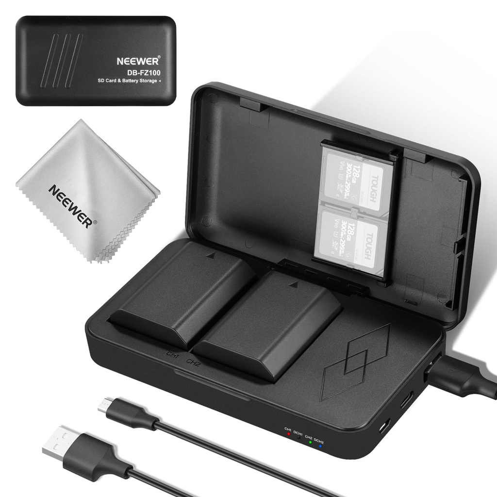 NEEWER 2 Pack 2280mAh NP-FZ100 Replacement Battery with Dual Charger Micro USB Cable 