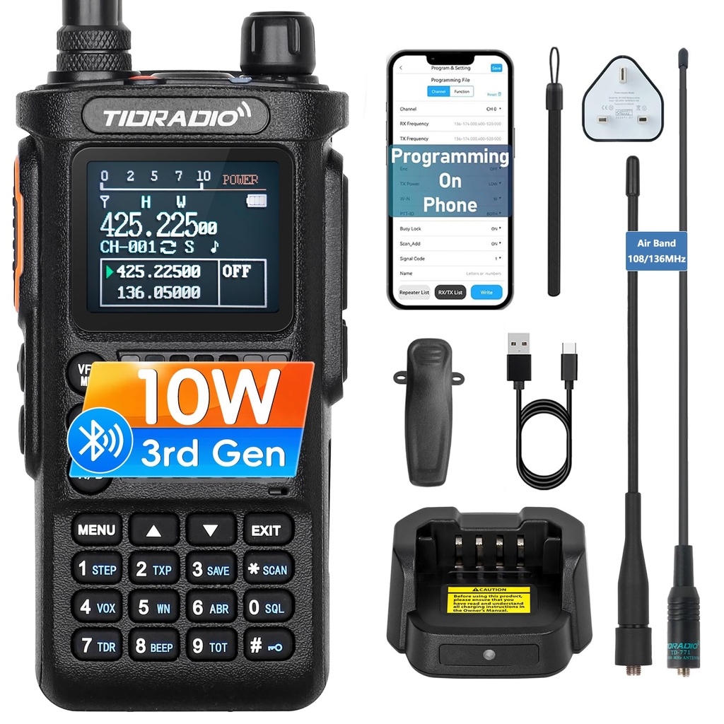 TIDRADIO TD-H8 10W Ham Radio APP/Web Bluetooth Programming, 8-Band, Freq Copy, DTMF, NOAA W