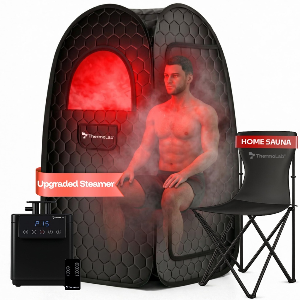 Improved 2.0 ThermoLab® 2026 Steam Sauna for Home Use 2.6L Steamer & 1000W Heater