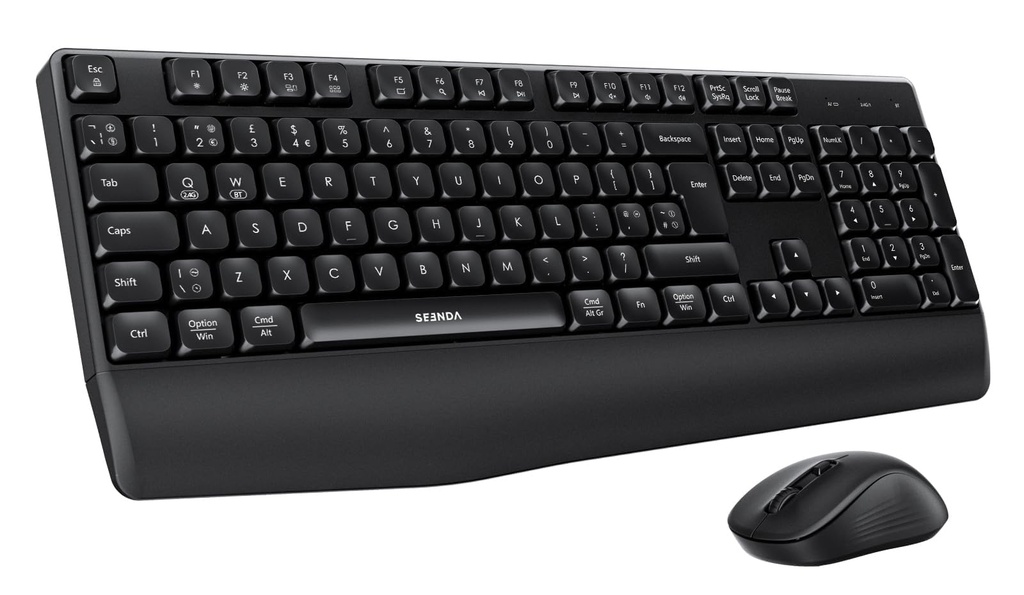 seenda Wireless Bluetooth Keyboard and Mouse Set, COE200 Ergonomic Keyboard with Wrist Rest