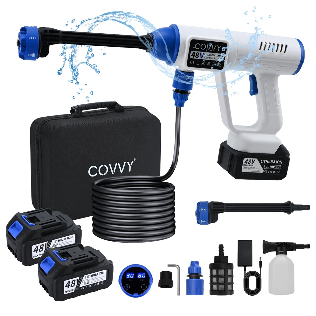 Cordless Pressure Washer, COVVY 725PSI Portable Pressure Washer with 2 Battery