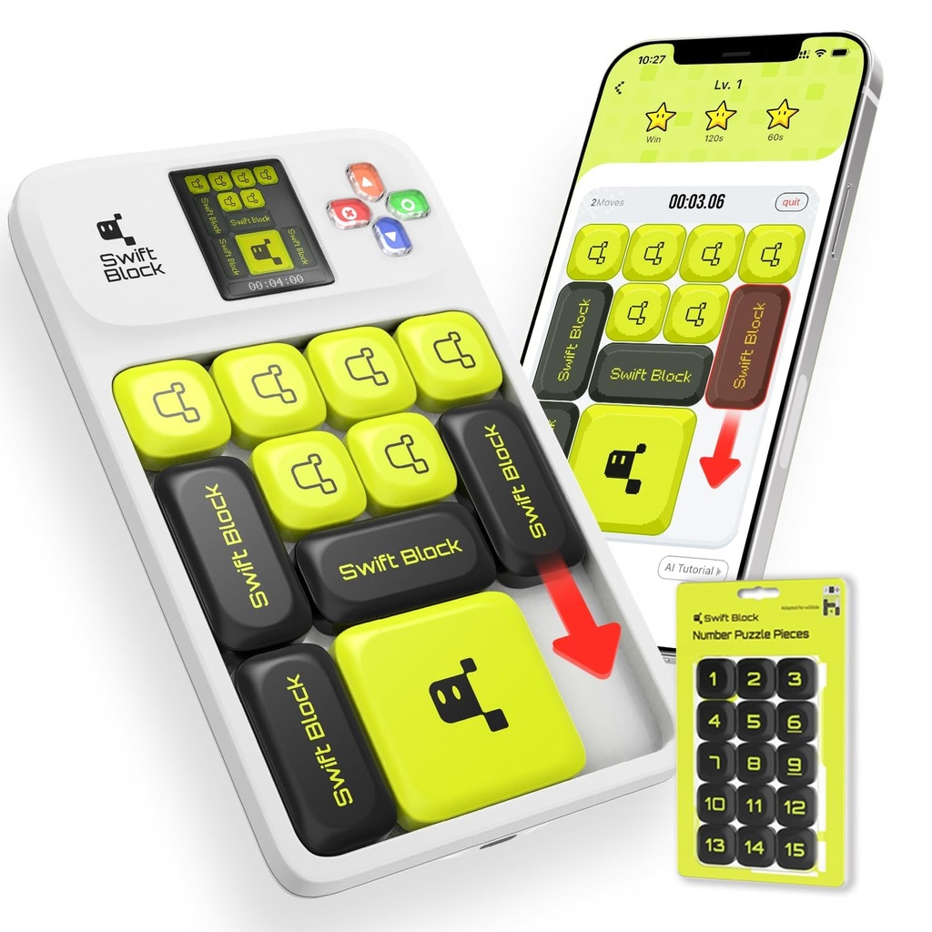Swift Block wiSlide Super Slide Puzzle Games with Number Pieces, Handheld Game More than 100