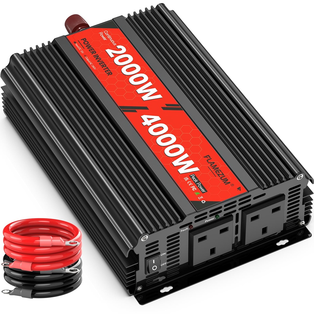 2000W/4000W Power Inverter 12v to 240v,DC to AC Converter With Dual UK Sockets for Car Camping