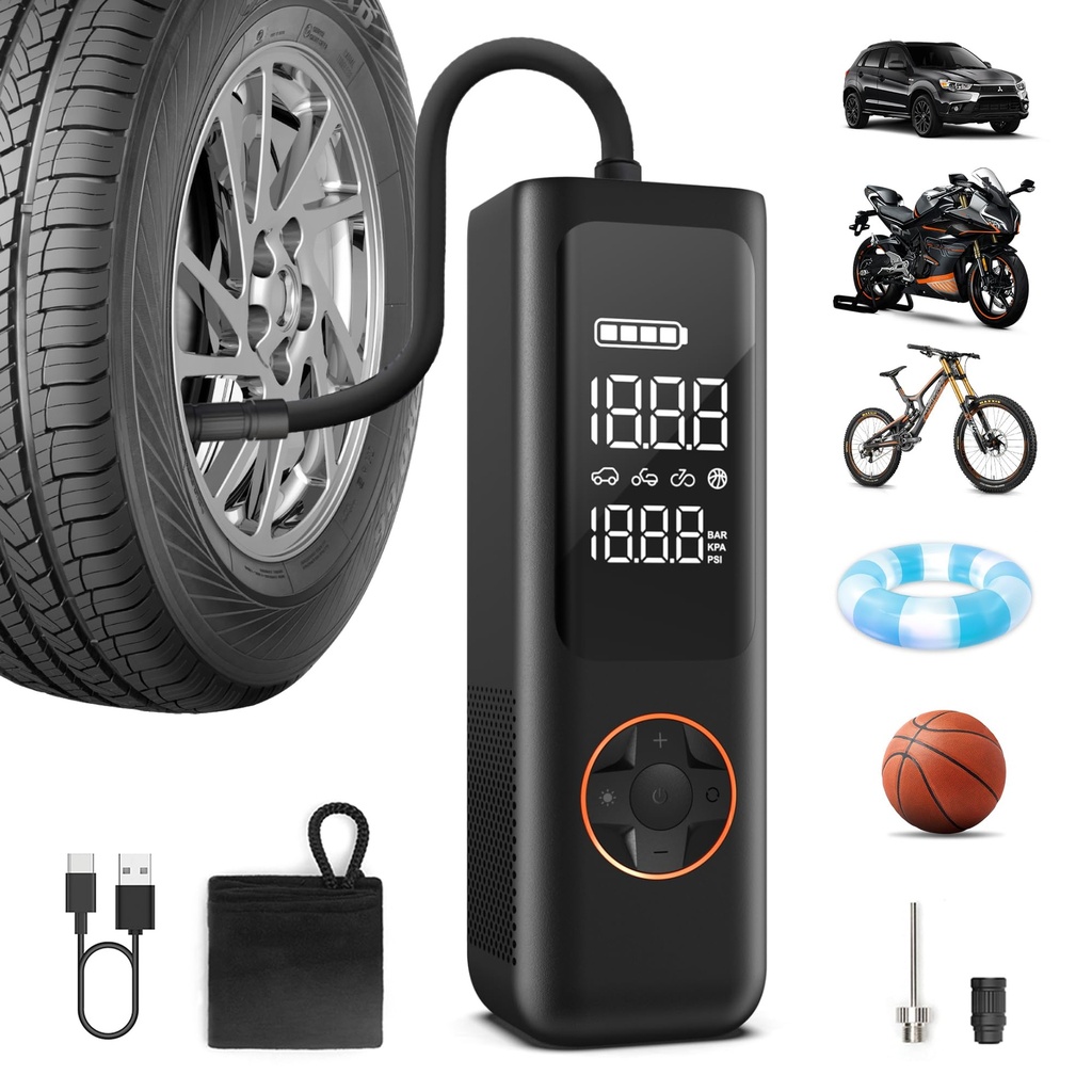 QiCYCLE P1 Tyre Inflator Air Compressor,150PSI Portable Air Pump,7800mAh Battery,Power Bank