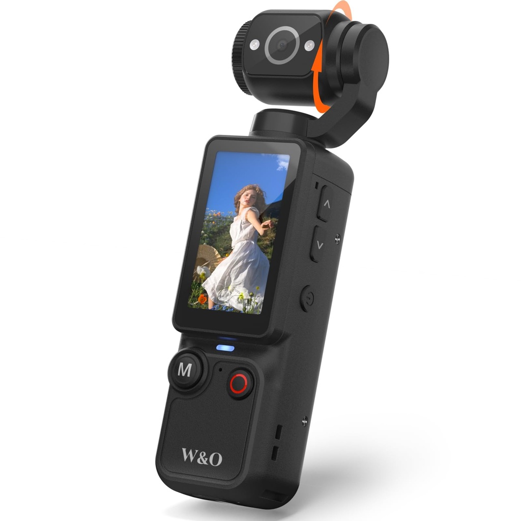 W&O Portable 2.5K Vlogging Camera with 180?? Rotating Lens, Pocket Body Camera with Audio 