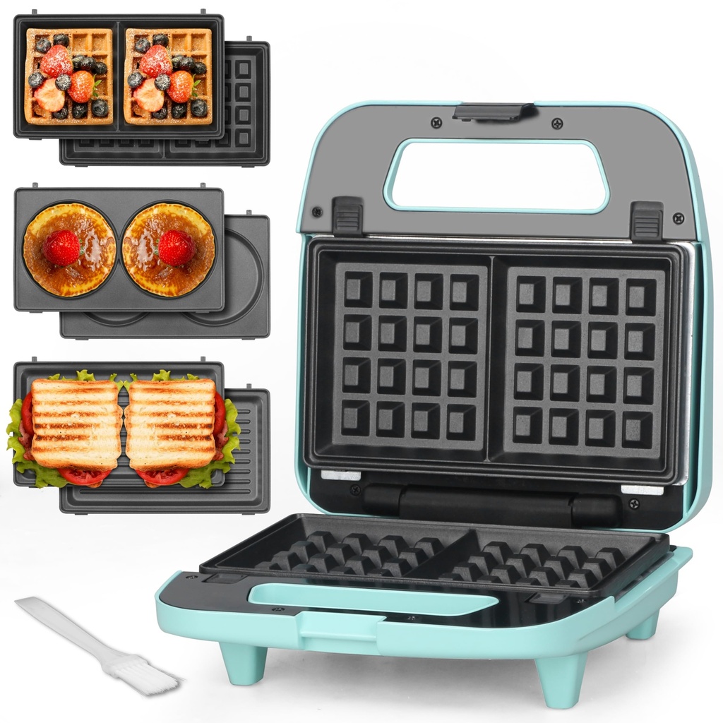 Baker's Friend 3 in 1 Waffle Machine, Square Waffle Iron with Removable Plates