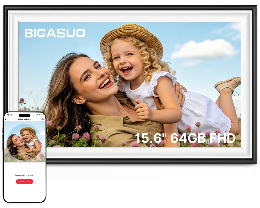 64GB 15.6" Frameo Digital Photo Frame WiFi Black White - 1920 * 1080P FHD IPS Touch Screen
