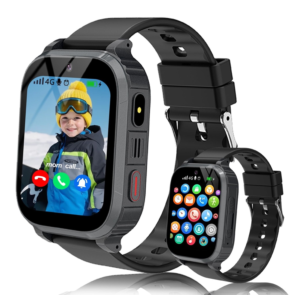 GPS Kids Smart Watch, Black Smart Watch for Kids with 4G WiFi Vedio Voice Chat Call, SOS, S